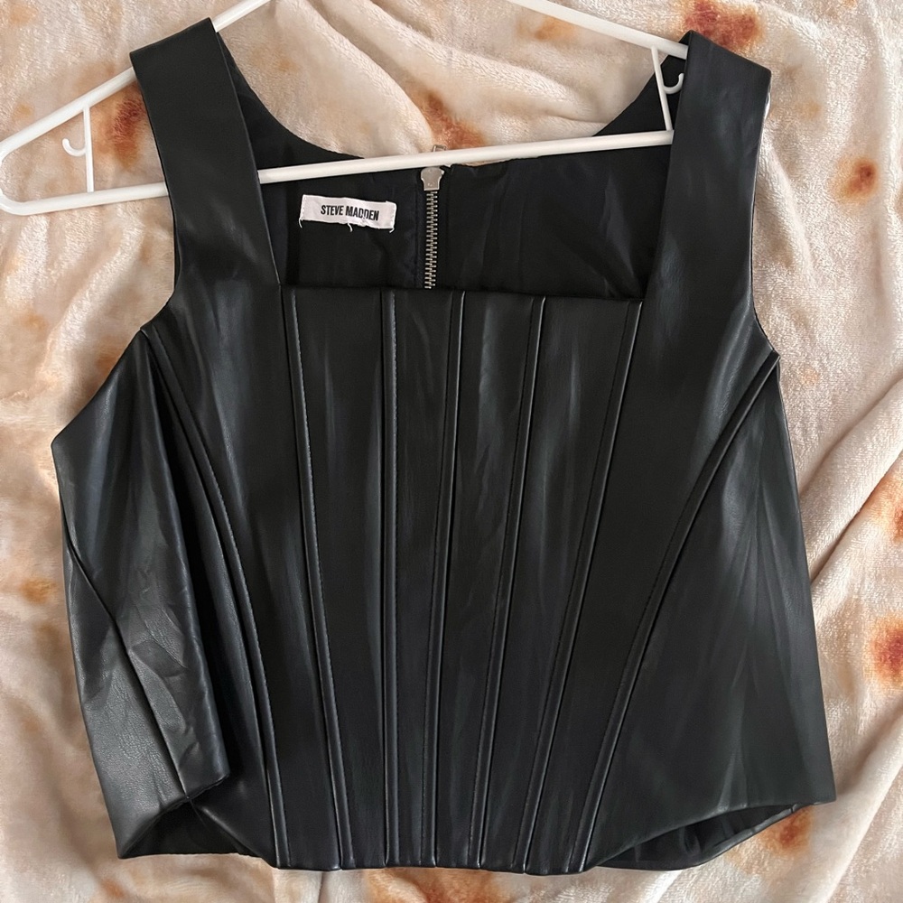 Black Faux Leather Women's Top
